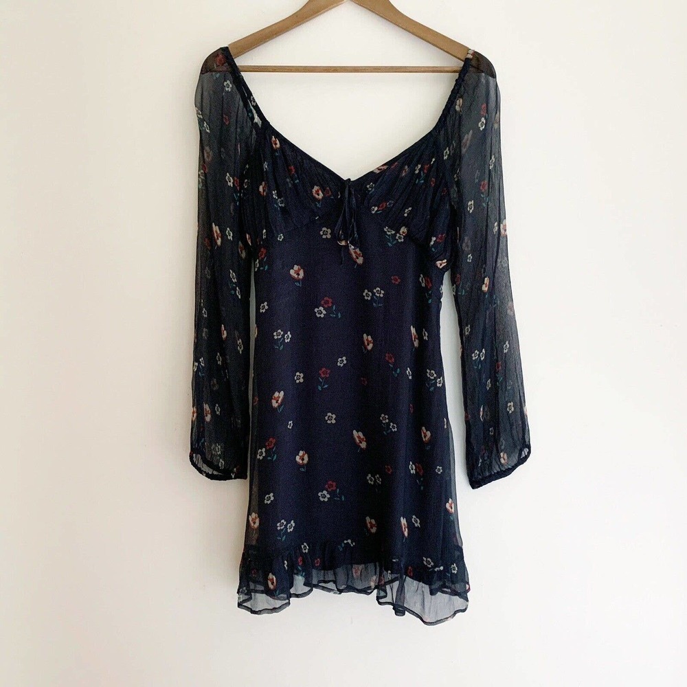 Rahi Black Floral Boho Mini Dress Medium Anthropologie